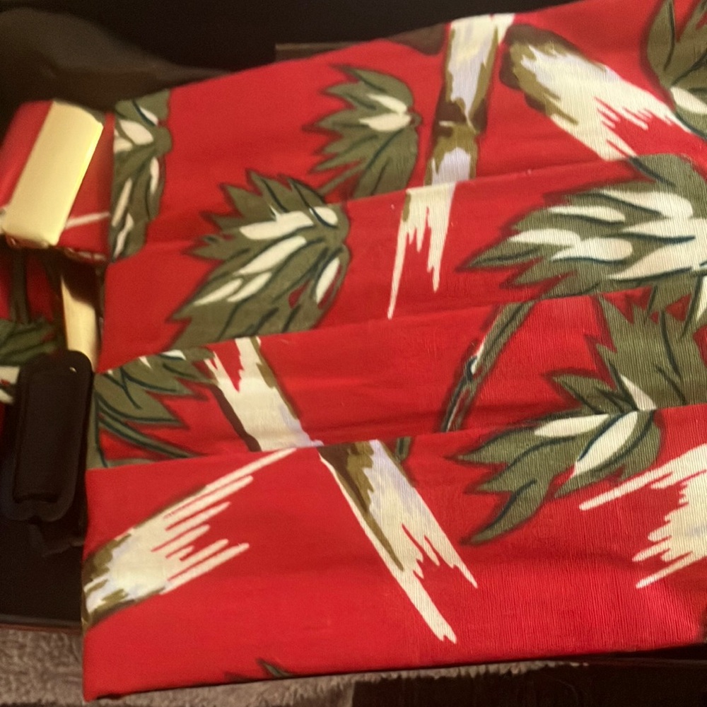 Red Floral Patterned tie and cummerbund set